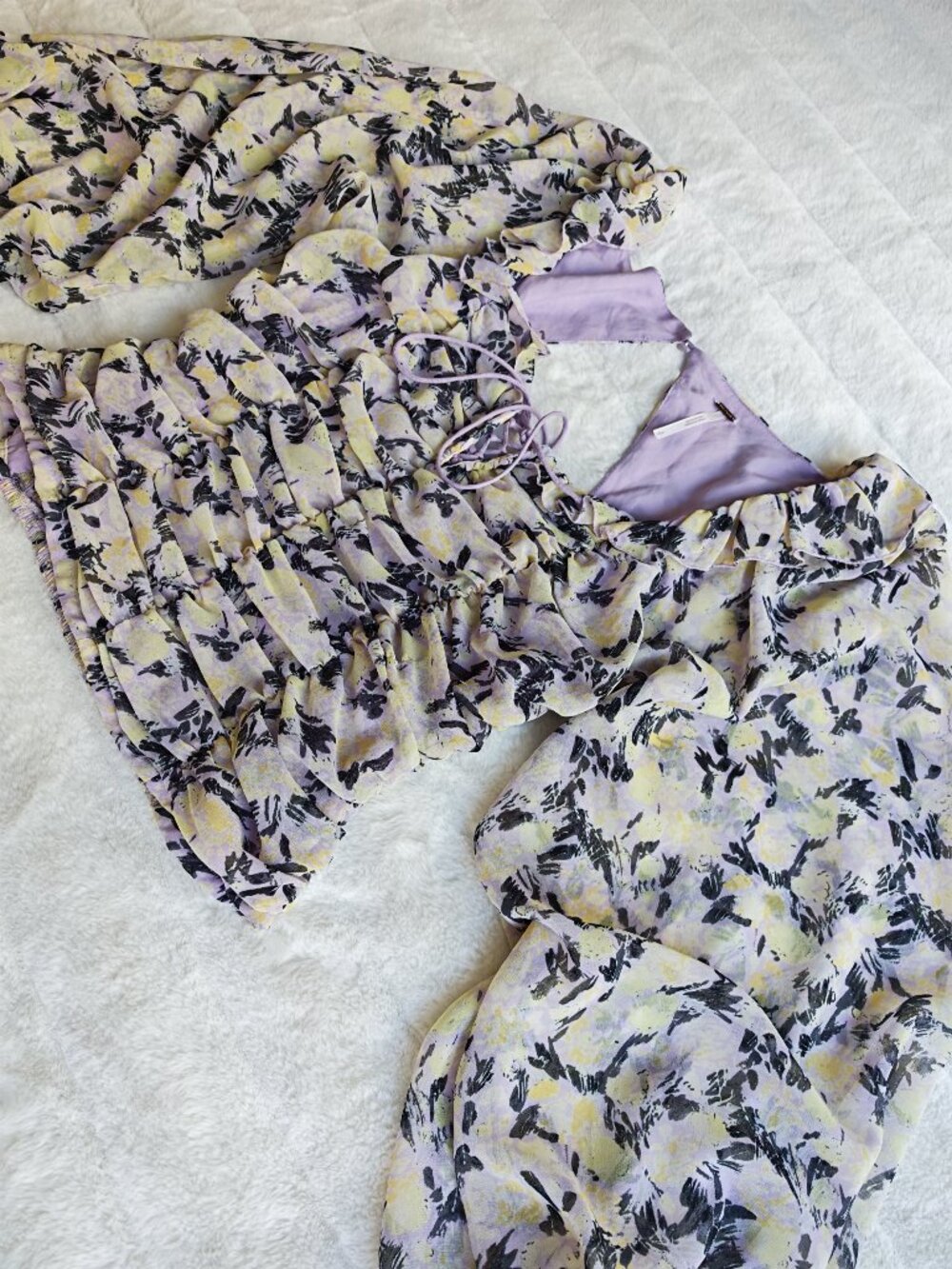 Free People Floral Ruched Blouse Top Puff Sleeve Tie Front Cottagecore Boho Roma - Picture 7 of 13